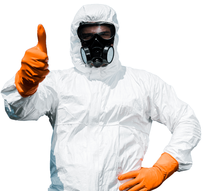pest controller in hazmat suit